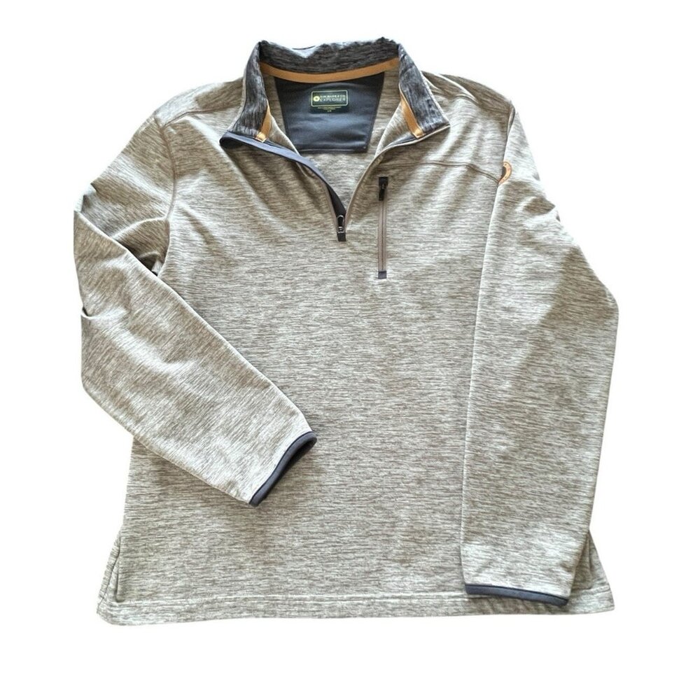 GH Bass Pullover Sweater Men Size L Quarter Zip Gray Heather Fleece Chest Pocket